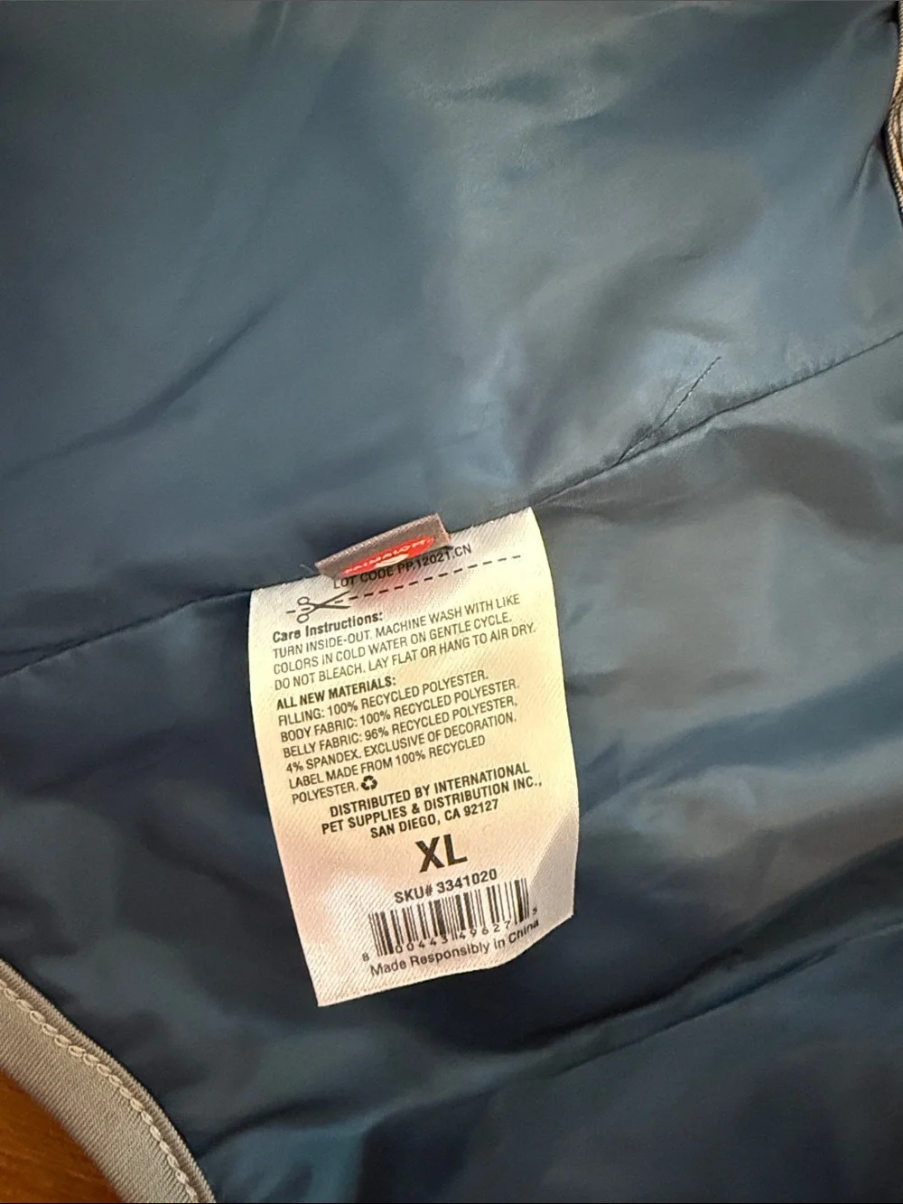 Reddy quilted bomber dog vest xl primaloft grey